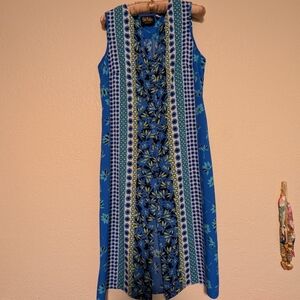Bob Mackie Wearable Art Blue Floral Sleeveless Dress Size Small
